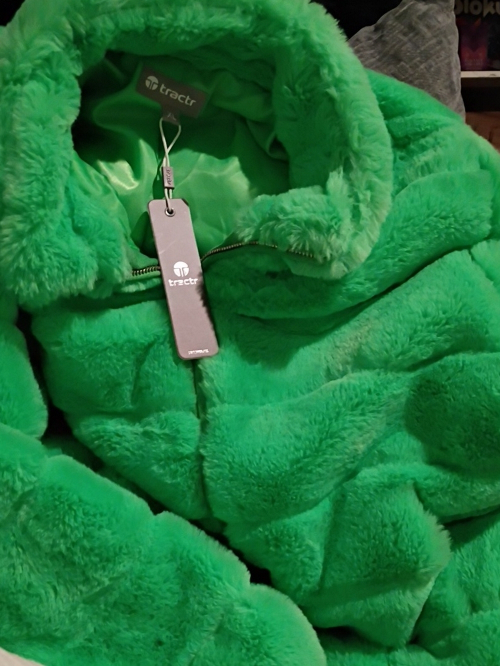 Tractr Kids Mint Green Faux Fur Puffer Jacket
